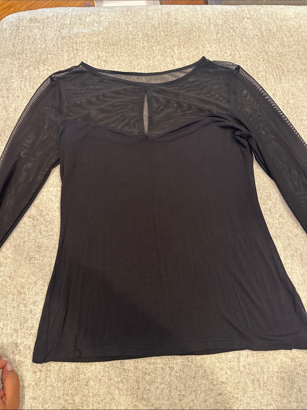 Black Mesh Yoke Long Sleeve Women's Top